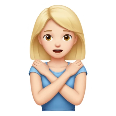 Girl hold neck arms cross mouth open sticker