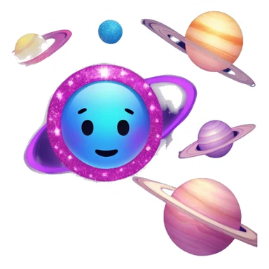 blue purple and pink glitter planet with sparkling saturn ring sticker