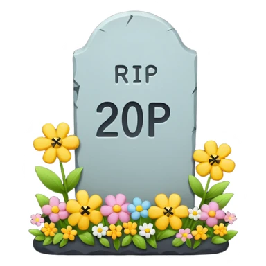 Cute emoji illustration of a tombstone with text "RIP 20’s", small flowers, ironic and playful mood, pastel colors, minimal flat emoji style, clean background, high resolution, suitable for WhatsApp profile and print sticker