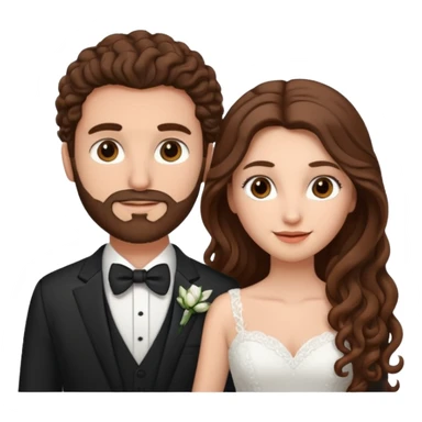 wedding couple woman with long straight brown hair and eyes man with long brown curly hair and facial hair sticker
