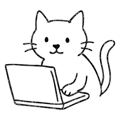 hand-drawn outlined icon of a cat using a laptop sticker