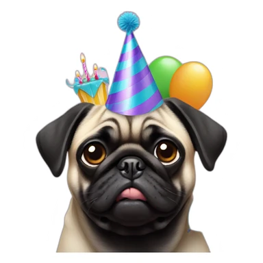 pug and black pug wearing birthday hat sticker