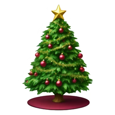 Realistic decorated green and burgundy Christmas tree sticker