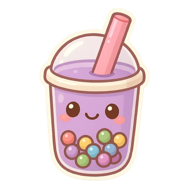 Purple pearl milk tea with rainbow boba, cute and exaggerated Q version sticker style sticker