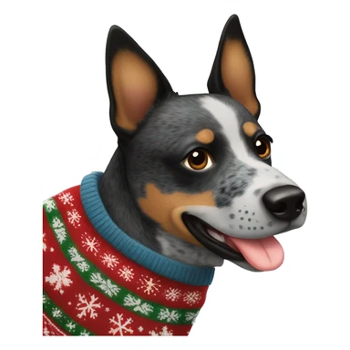 Queensland blue heeler with black and brown patch on side of face in a Christmas sweater  sticker