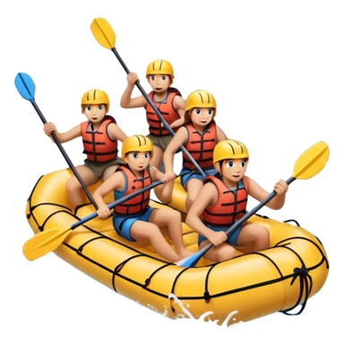A group of adventurers paddling a raft through wild, fast-moving river rapids. The scene includes splashing water, rugged rocks, and intense action, emphasizing the excitement and teamwork of rafting in challenging conditions. sticker