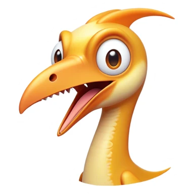 Cinematic Comical Pterodactyl Portrait Emoji, Head tilted dramatically with an exaggeratedly shocked expression, featuring a sleek, streamlined body with a quirky, animated beak and wide, comically expressive eyes full of playful disbelief, Simplified yet hilariously expressive features, highly detailed, glowing with a slightly sassy ethereal glow, high shine, dramatic yet playful, stylized with an air of cheeky prehistoric mischief, soft glowing outline, capturing the essence of a meme-worthy Pterodactyl that looks ready to side-eye its way into viral fame! sticker