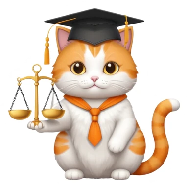 cat wearing a graduation cap, holding scales of justice sticker