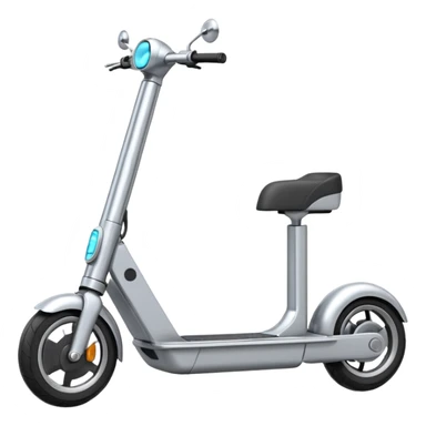 A futuristic electric scooter emoji made of silver chrome, sleek minimal frame, smooth metallic surface, subtle reflections, modern urban design, iOS emoji style, centered, clean white background sticker