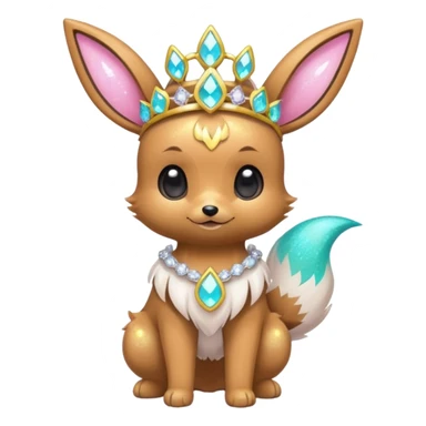 Kawaii Shiny Glowing Neon Glittery Sparkly Bling-bling Glittery Eevee, wearing accessories, wearing apparels, wearing a tiara, Full Body sticker