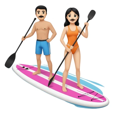 Make a couple paddle boarding both white skin and black hair and the guy has a black mustache, both using the same paddle board sticker