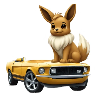 Eevee sitting next to a mustang the mustang is bigger than Eevee, in the background is the world behind them  sticker