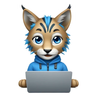 A blue lynx with a laptop sticker