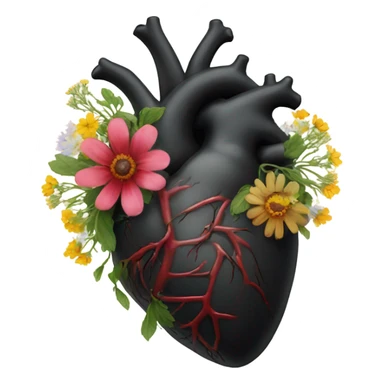 black anatomical heart with wildflowers sticker
