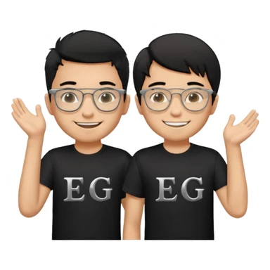 2 boys both wearing black t-shirts with the letters EDG, one wearing silver rectangular glasses, black hair, smiling; the other with black hair smiled brightly sticker