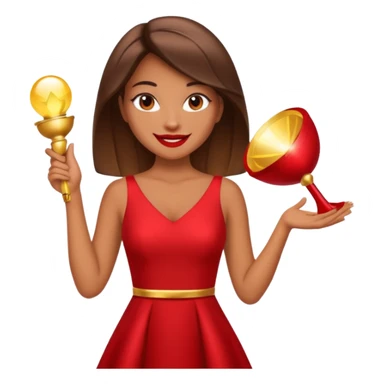 Glam girl under a soft spotlight posing with a shiny stylish dress, confident smile — picks the boldest deal sticker