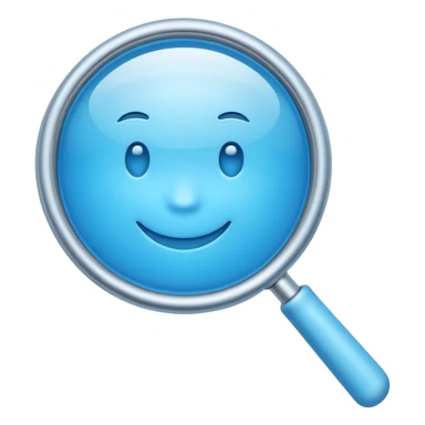 A 3D emoji-style magnifying glass, smooth rounded shapes, soft gradient blue ring, glossy plastic material, subtle highlights and reflections, simple minimal design, pastel blue color, slightly thick proportions, soft lighting, clean white background, modern emoji aesthetic, centered composition sticker
