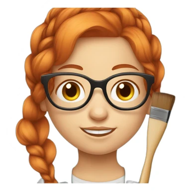 Redhead artist painter girl with a braid, large round glasses and a brush, on a white background sticker