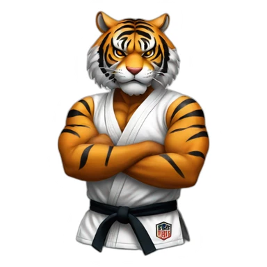 Tiger with evil face   jiu jitsu with his arms crossed sticker