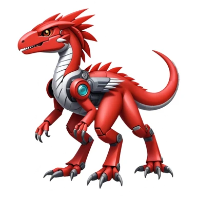 Furry feather-mane Cool Edgy Futuristic shiny Digimon-Fakemon-Guilmon-Velociraptor-Mecha full body   sticker