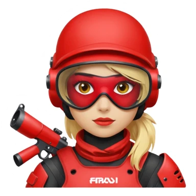 blond girl playing paintball with red paintball face gear sticker