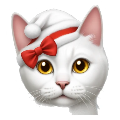 White Cat wearing red bow collar and Santa hat sticker
