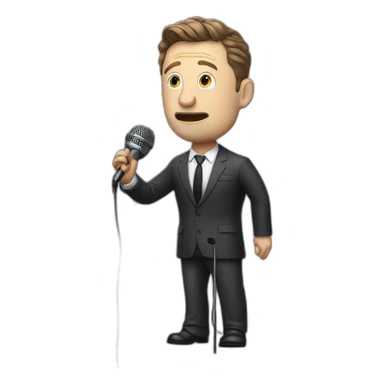 tim robinson in suit sad singing into microphone stand (full body, ios17, sad) sticker