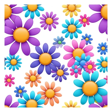 3D, psychedelic colored hippie style line of flowers sticker