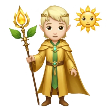 {
      "type": "human",
      "look": "light elf healer, golden robe, staff with leaf and sun",
      "description": "a light elf healer wearing a golden robe and holding a staff with leaf and sun no face"
    } sticker