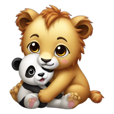 Cute baby lion hugging a panda  sticker