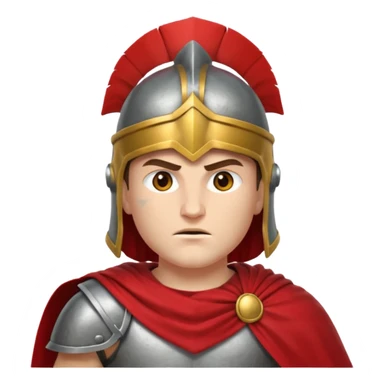 Emoji portrait of a Spartan warrior. Crested helmet, red cloak, determined expression. sticker