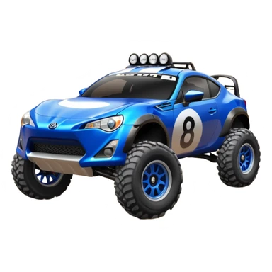 2013 scion fr-s ultramarine off road 4wd monster Baja dessert stadium racer number 86 with large fancy silver wheels and long travel suspension  sticker