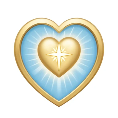 shining heart with halo of light, soft gold white and light blue, minimal and spiritual, representing cleansing grace and forgiveness sticker
