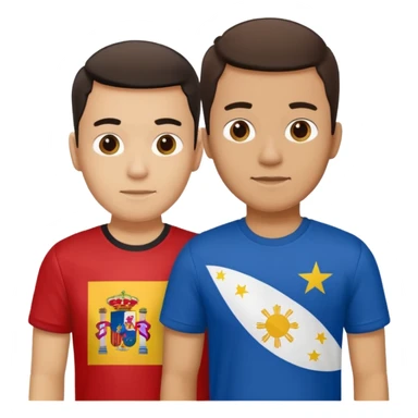 2 male Best buds , one in showing Philipines flag tshirt, one is Spain flag sticker