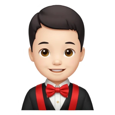 baby guy, wearing chinese royal ancient custome, red bow tie sticker