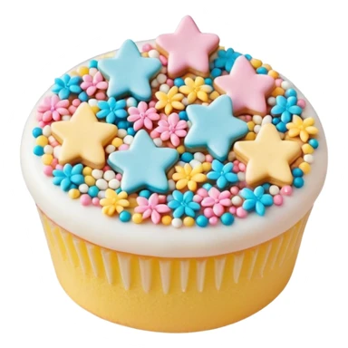 small scatter of colorful sprinkles, sugar pearls, and tiny fondant shapes (stars, hearts, flowers), glossy pastel and bright tones, textures vary smooth crunchy or soft, delicately detailed shapes, soft lighting, subtle shadows, transparent background, emoji scale sticker