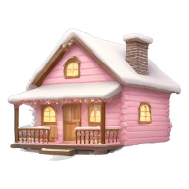 light pink winter cabin with snow and christmas decor sticker