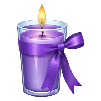 A transparent shot cup with purple wax that is lit as a candle, and purple ribbon wrapped around the cup. sticker