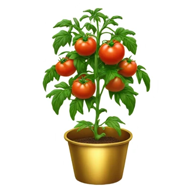 Tomato plant with tomatoes on in a gold pot sticker