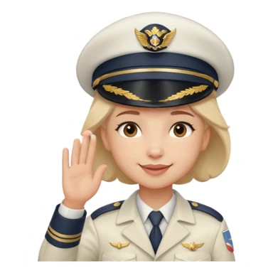 pilot wearing a captain hat, sheepish apologetic smile, small blush cheeks, giving a gentle salute, sticker