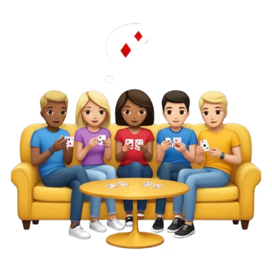 group of friends on couch playing a card game couch should be deep dark yellow color sticker