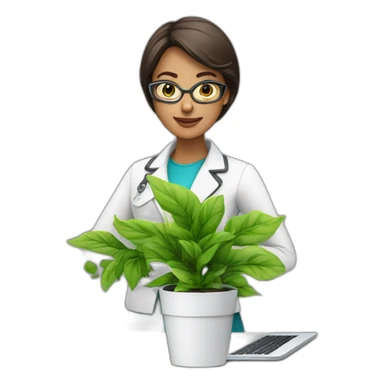 Woman Technologist with MacBook, green plant and cup of coffee sticker