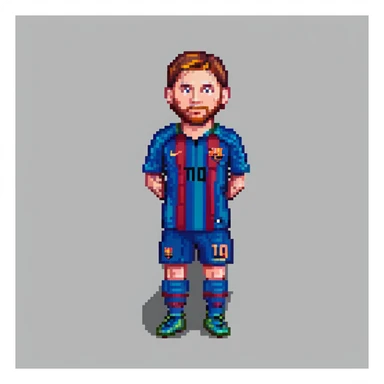 Lionel Messi in football uniform, pixel art style, simple background sticker