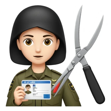 black Scissors cutting an idf soldier ID card in 2 parts .hyper realistic sticker