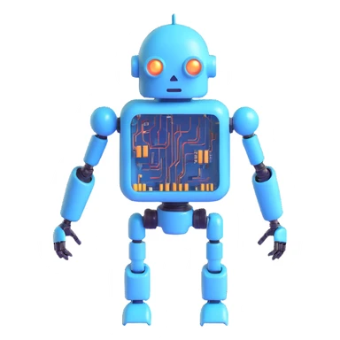 robot ghost with transparent body showing visible circuits, hovering sticker