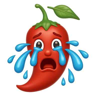 Add more large blue tears to the crying chili pepper, keep the background transparent. The style should resemble the original chili pepper crying illustration with transparent background. sticker