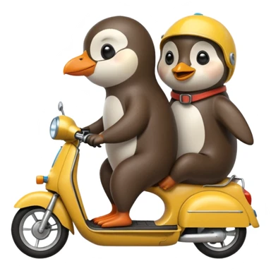 penguin and otter on moped sticker