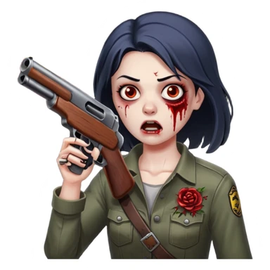 Survivor firing shotgun at zombie, flying blood, intense expression, dark style, no background










 sticker