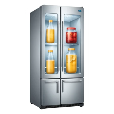 A refrigerator with a transparent front glass divided into three sections sticker