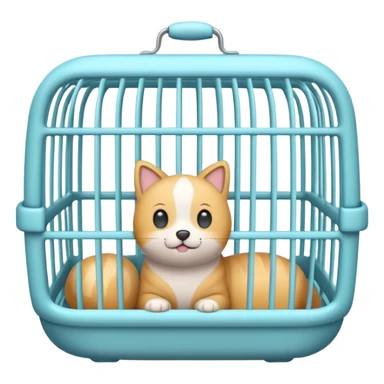 A cute emoji-style empty pet cage — cartoon look, rounded design, pastel colors, with vertical bars and a small handle on top. The cage is completely empty inside. No animals, no cats, no creatures — just the cage sticker